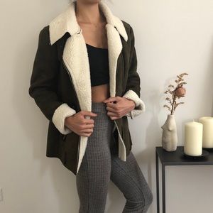 J.O.A. Suede Shearling Olive Moto Jacket